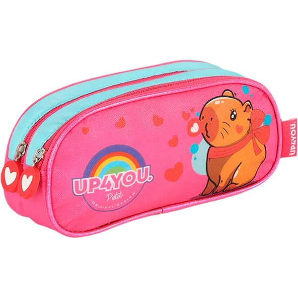 Estojo escolar duplo, Up4You Capivara, Rosa, Luxcel - PT 1 UN