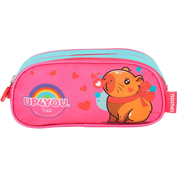 Estojo escolar duplo, Up4You Capivara, Rosa, Luxcel - PT 1 UN