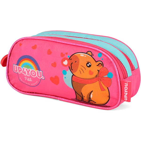 Estojo escolar duplo, Up4You Capivara, Rosa, Luxcel - PT 1 UN
