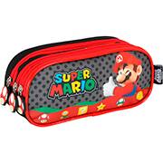 Estojo escolar triplo em poliéster, Mario Bros, Vermelho e Preto, EI42545MO0600U, Luxcel - PT 1 UN