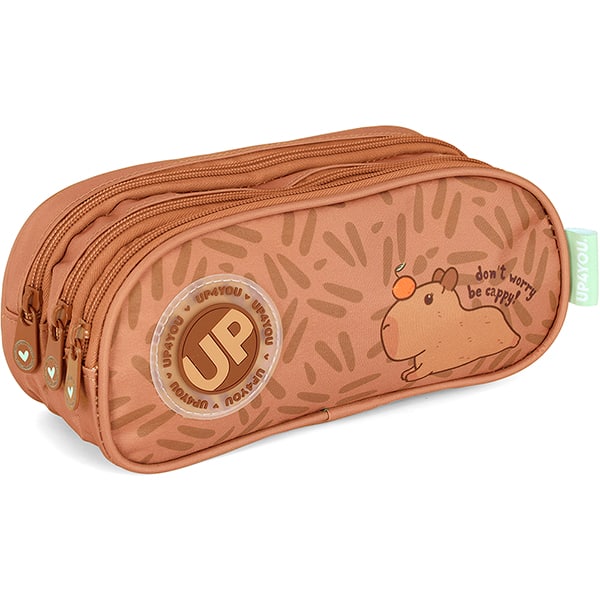 Estojo escolar em poliéster Up4you Capivara, Marrom, Luxcel - PT 1 UN