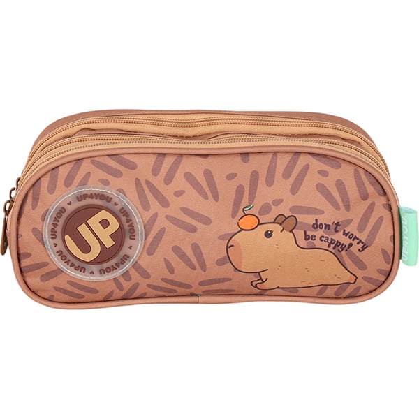 Estojo escolar em poliéster Up4you Capivara, Marrom, Luxcel - PT 1 UN