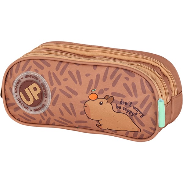 Estojo escolar em poliéster Up4you Capivara, Marrom, Luxcel - PT 1 UN