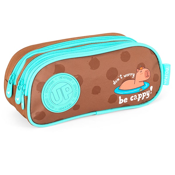 Estojo escolar em poliéster Up4you Capivara, Verde, Luxcel - PT 1 UN
