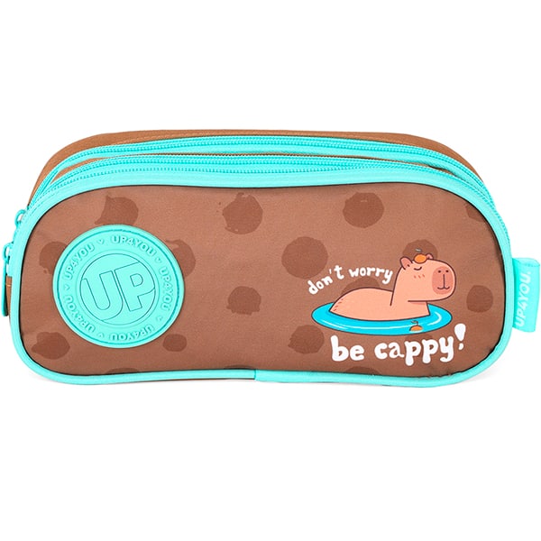 Estojo escolar em poliéster Up4you Capivara, Verde, Luxcel - PT 1 UN