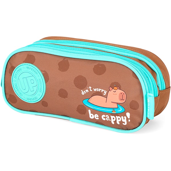 Estojo escolar em poliéster Up4you Capivara, Verde, Luxcel - PT 1 UN