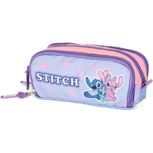 Estojo escolar triplo, Stitch Roxo, Luxcel - PT 1 UN Estojo escolar triplo, Stitch Roxo, Luxcel - PT 1 UN