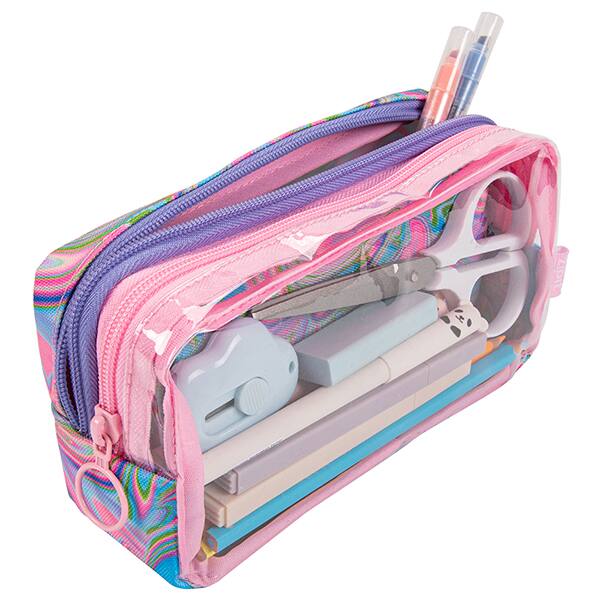 Estojo escolar em PVC, Half & Half Brilho de Petróleo, HNHPS-6, Zipit - PT 1 UN