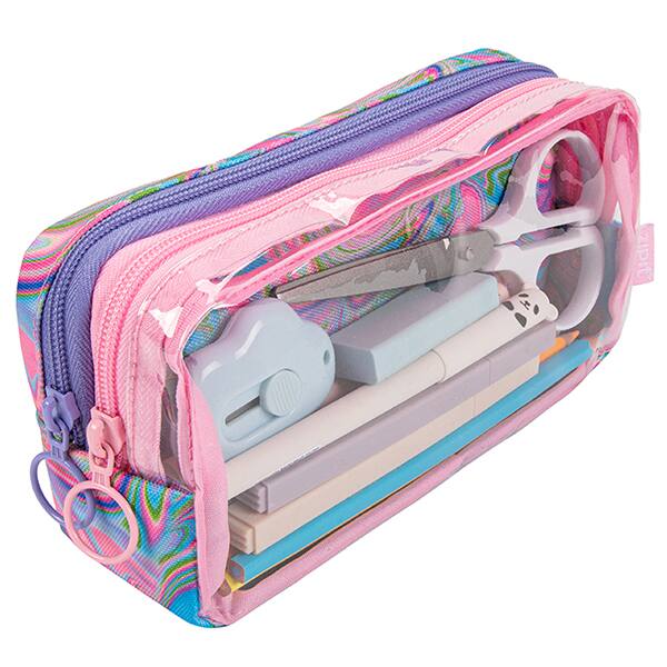 Estojo escolar em PVC, Half & Half Brilho de Petróleo, HNHPS-6, Zipit - PT 1 UN