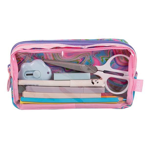 Estojo escolar em PVC, Half & Half Brilho de Petróleo, HNHPS-6, Zipit - PT 1 UN