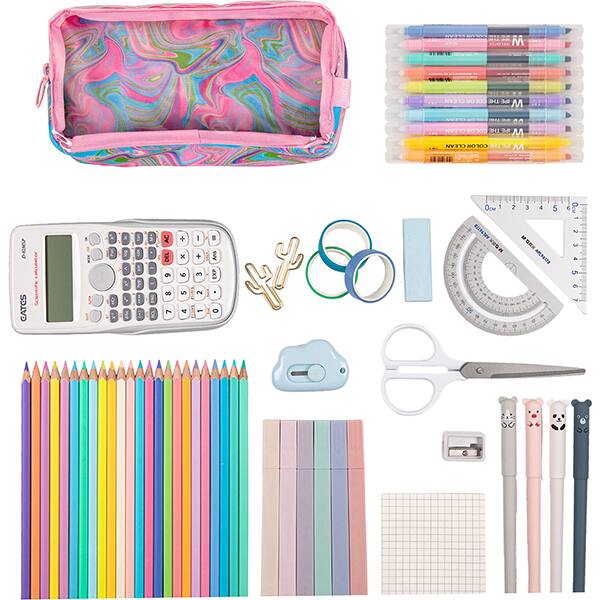 Estojo escolar em PVC, Half & Half Brilho de Petróleo, HNHPS-6, Zipit - PT 1 UN