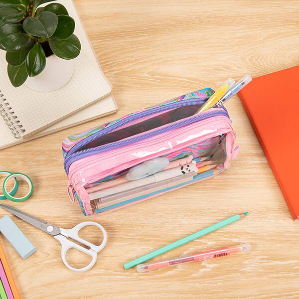 Estojo escolar em PVC, Half & Half Brilho de Petróleo, HNHPS-6, Zipit - PT 1 UN