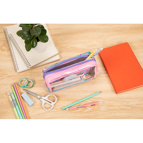 Estojo escolar em PVC, Half & Half Brilho de Petróleo, HNHPS-6, Zipit - PT 1 UN