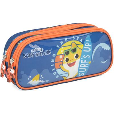 Estojo Escolar Duplo Baby Shark em Poliéster Luxcel - PT 1 UN