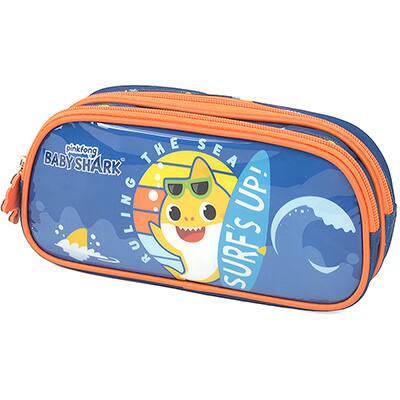 Estojo Escolar Duplo Baby Shark em Poliéster Luxcel - PT 1 UN
