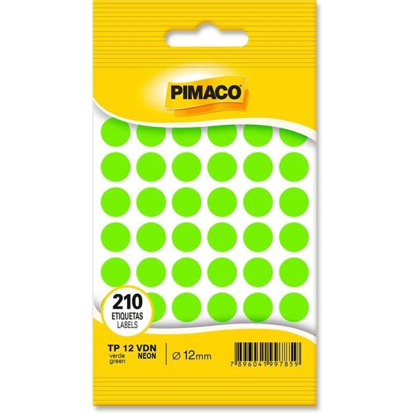 Etiqueta adesiva para codificação, 12mm, Verde neon, 970844, Pimaco - PT 210 UN