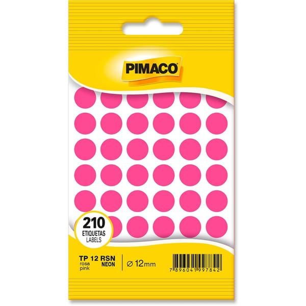 Etiqueta adesiva para codificação, 12mm, Rosa neon, 970846, Pimaco - PT 210 UN