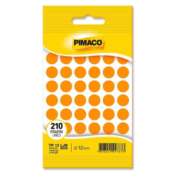 Etiqueta adesiva para codificação, 12mm, Laranja neon, 970847, Pimaco - PT 210 UN