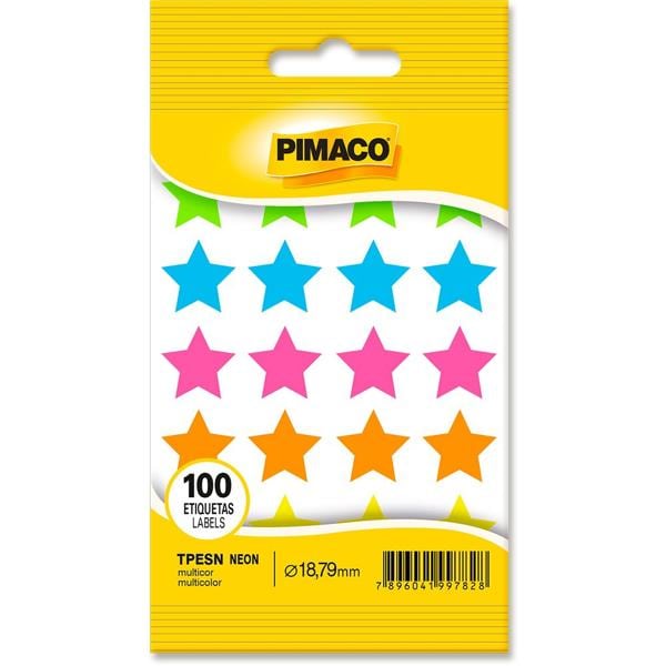 Etiqueta adesiva para codificação, 18mm, Estrela Neon, 970850, Pimaco - PT 100 UN