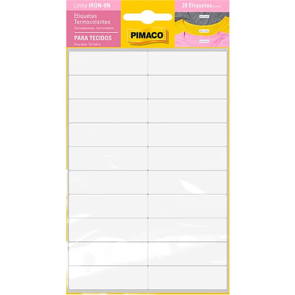 Etiqueta adesiva para roupas termocolante, Branco, Pimaco - BT 20 UN