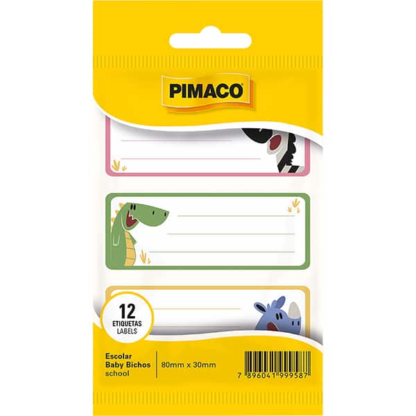 Etiqueta adesiva escolar Baby Bichos, 80 x 30mm, 970980, Pimaco - PT 12 UN