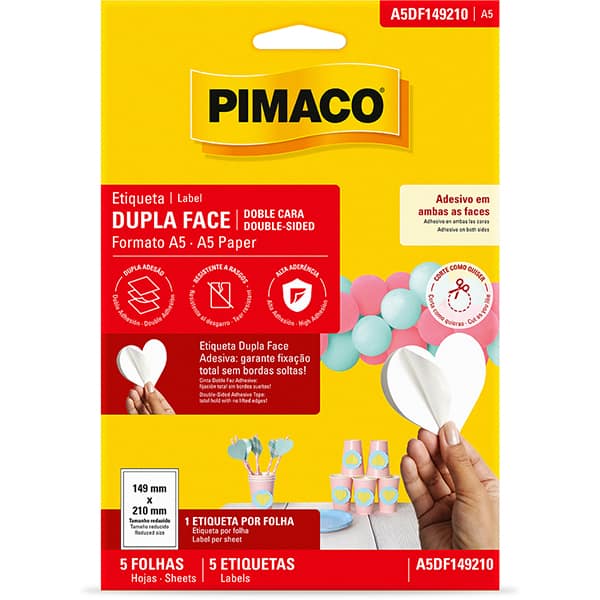 Etiqueta adesiva dupla face A5, 149 x 210mm, 970987, Pimaco - PT 5 UN Etiqueta adesiva dupla face A5, 149 x 210mm, 970987, Pimaco - PT 5 UN