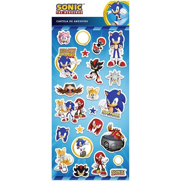 Adesivo Sonic, Puffy em PVC, cartela com 23 Adesivos, Spiral - PT 1 UN Adesivo Sonic, Puffy em PVC, cartela com 23 Adesivos, Spiral - PT 1 UN