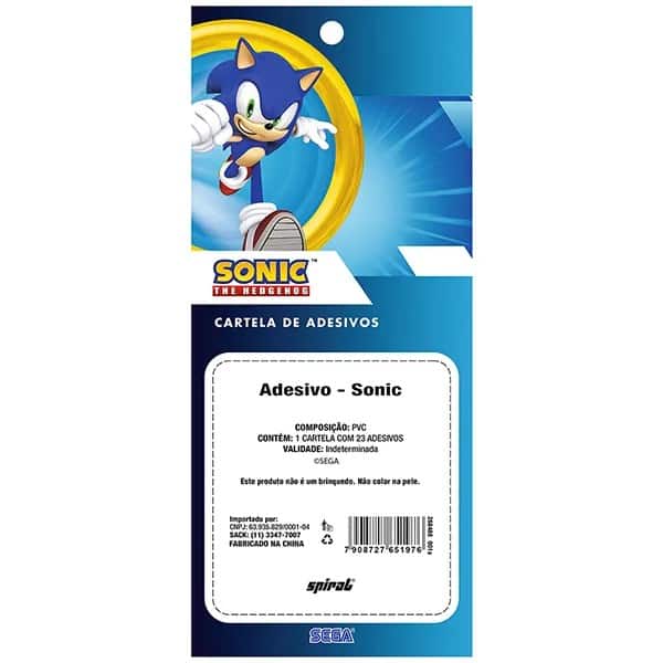 Adesivo Sonic, Puffy em PVC, cartela com 23 Adesivos, Spiral - PT 1 UN Adesivo Sonic, Puffy em PVC, cartela com 23 Adesivos, Spiral - PT 1 UN
