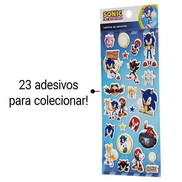 Adesivo Sonic, Puffy em PVC, cartela com 23 Adesivos, Spiral - PT 1 UN Adesivo Sonic, Puffy em PVC, cartela com 23 Adesivos, Spiral - PT 1 UN