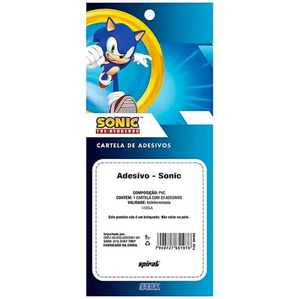 Adesivo Sonic, Puffy em PVC, cartela com 23 Adesivos, Spiral - PT 1 UN Adesivo Sonic, Puffy em PVC, cartela com 23 Adesivos, Spiral - PT 1 UN