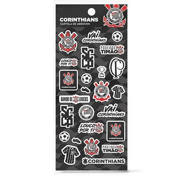 Adesivo Corinthians, Puffy em PVC, cartela com 25 Adesivos, Spiral - PT 1 UN