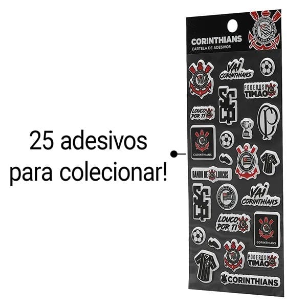 Adesivo Corinthians, Puffy em PVC, cartela com 25 Adesivos, Spiral - PT 1 UN Adesivo Corinthians, Puffy em PVC, cartela com 25 Adesivos, Spiral - PT 1 UN