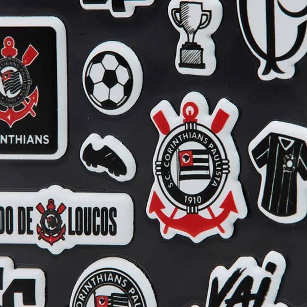 Adesivo Corinthians, Puffy em PVC, cartela com 25 Adesivos, Spiral - PT 1 UN Adesivo Corinthians, Puffy em PVC, cartela com 25 Adesivos, Spiral - PT 1 UN