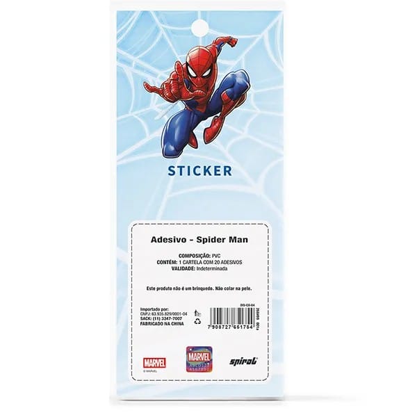 Adesivo Stick Spider-Man em PVC, cartela com 20 Adesivos, Spiral - PT 1 UN Adesivo Stick Spider-Man em PVC, cartela com 20 Adesivos, Spiral - PT 1 UN