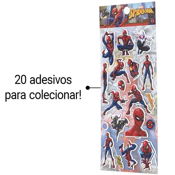 Adesivo Stick Spider-Man em PVC, cartela com 20 Adesivos, Spiral - PT 1 UN Adesivo Stick Spider-Man em PVC, cartela com 20 Adesivos, Spiral - PT 1 UN