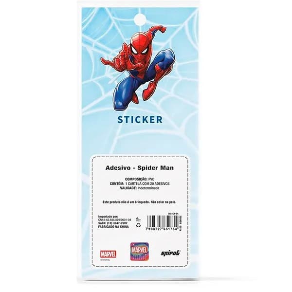 Adesivo Stick Spider-Man em PVC, cartela com 20 Adesivos, Spiral - PT 1 UN Adesivo Stick Spider-Man em PVC, cartela com 20 Adesivos, Spiral - PT 1 UN