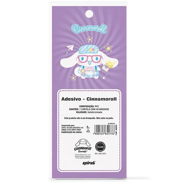 Adesivo Cinnamoroll, Puffy em PVC, cartela com 49 Adesivos, Spiral - PT 1 UN