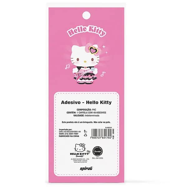 Adesivo Hello Kitty, Puffy em PVC, cartela com 49 Adesivos, Spiral - PT 1 UN