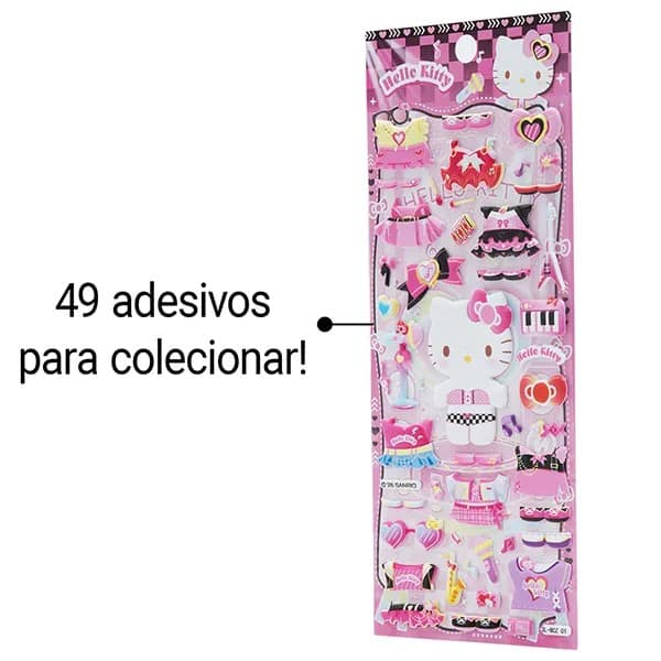 Adesivo Hello Kitty, Puffy em PVC, cartela com 49 Adesivos, Spiral - PT 1 UN