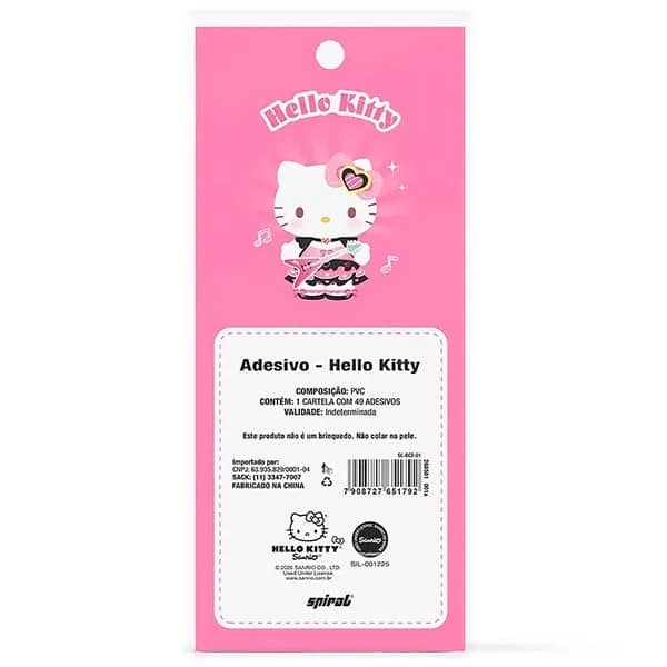 Adesivo Hello Kitty, Puffy em PVC, cartela com 49 Adesivos, Spiral - PT 1 UN