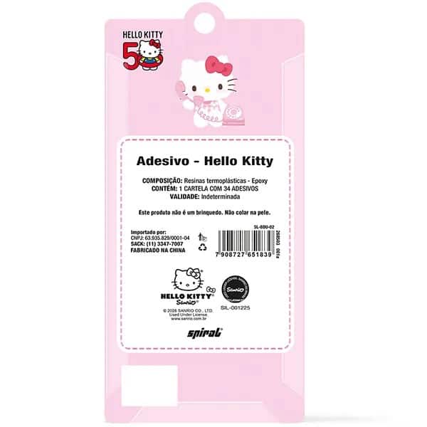 Adesivo Hello Kitty, Bubble em Resina, Cartela com 34 Adesivos, Spiral - PT 1 UN Adesivo Hello Kitty, Bubble em Resina, Cartela com 34 Adesivos, Spiral - PT 1 UN