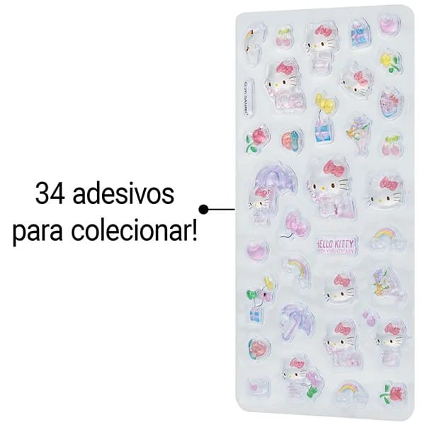 Adesivo Hello Kitty, Bubble em Resina, Cartela com 34 Adesivos, Spiral - PT 1 UN Adesivo Hello Kitty, Bubble em Resina, Cartela com 34 Adesivos, Spiral - PT 1 UN