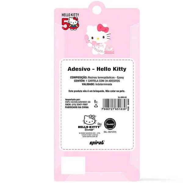 Adesivo Hello Kitty, Bubble em Resina, Cartela com 34 Adesivos, Spiral - PT 1 UN Adesivo Hello Kitty, Bubble em Resina, Cartela com 34 Adesivos, Spiral - PT 1 UN