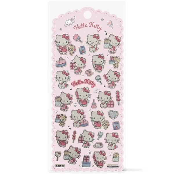 Adesivo Hello Kitty, Puffy em PVC e Feltro, cartela com 37 Adesivos, Spiral - PT 1 UN
