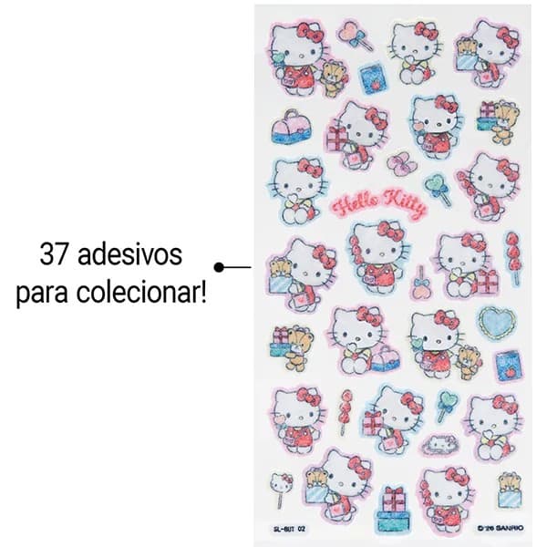 Adesivo Hello Kitty, Puffy em PVC e Feltro, cartela com 37 Adesivos, Spiral - PT 1 UN