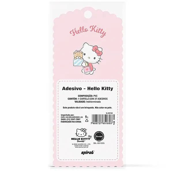 Adesivo Hello Kitty, Puffy em PVC e Feltro, cartela com 37 Adesivos, Spiral - PT 1 UN