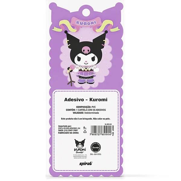 Adesivo Kuromi, Puffy em PVC, cartela com 56 Adesivos, Spiral - PT 1 UN