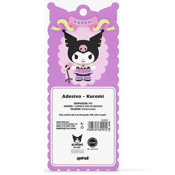 Adesivo Kuromi, Puffy em PVC, cartela com 56 Adesivos, Spiral - PT 1 UN Adesivo Kuromi, Puffy em PVC, cartela com 56 Adesivos, Spiral - PT 1 UN