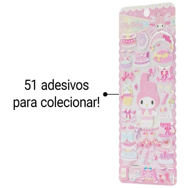 Adesivo My Melody, Puffy em PVC, cartela com 51 Adesivos, Spiral - PT 1 UN Adesivo My Melody, Puffy em PVC, cartela com 51 Adesivos, Spiral - PT 1 UN