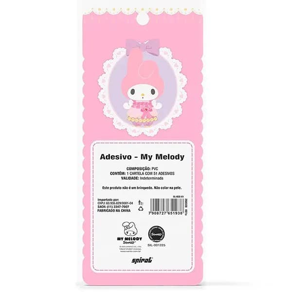 Adesivo My Melody, Puffy em PVC, cartela com 51 Adesivos, Spiral - PT 1 UN Adesivo My Melody, Puffy em PVC, cartela com 51 Adesivos, Spiral - PT 1 UN